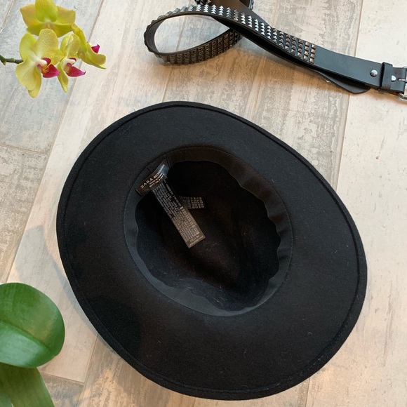 Zara 100%Wool Wide Firm Brim Fedora Black Hat - Picture 12 of 16